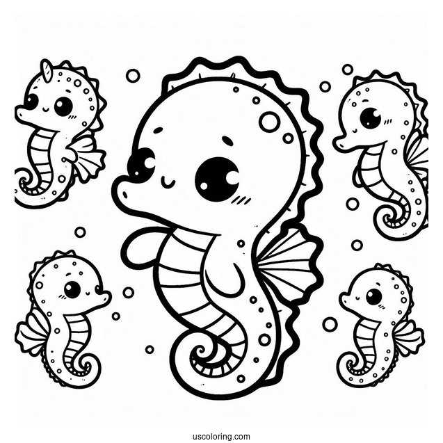 Kawaii Seahorse Coloring Page