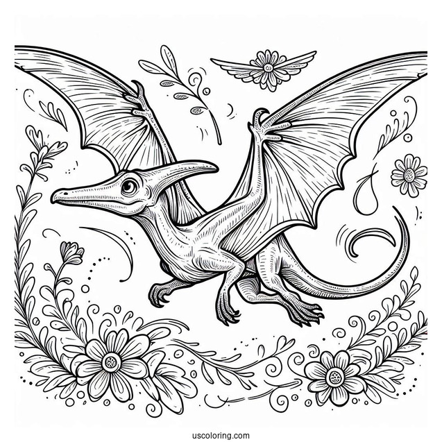 Detailed Pterodactyl Coloring Page In The Air