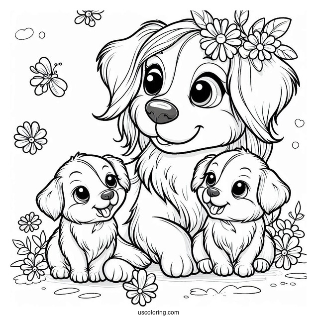 Coloring Page Of Mama Dog With Her Puppies