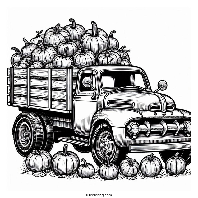 Vintage Truck Full Of Pumpkins Coloring Page