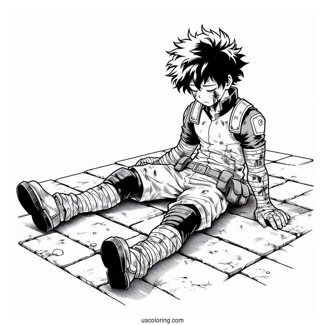 Deku Coloring Page Of Injured In Battle On Rooftop