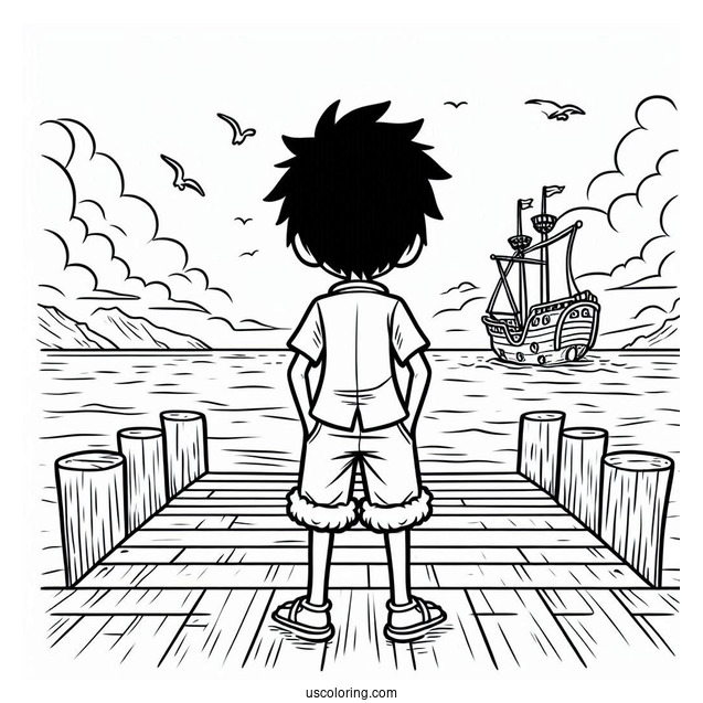 Easy Outline Of Luffy Coloring Page Standing On The Dock