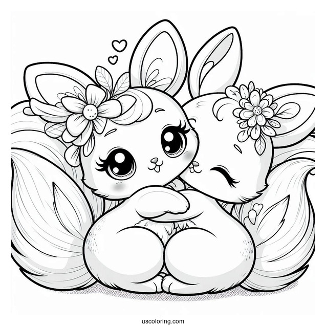 Cream The Rabbit Hugging Tails Coloring Page