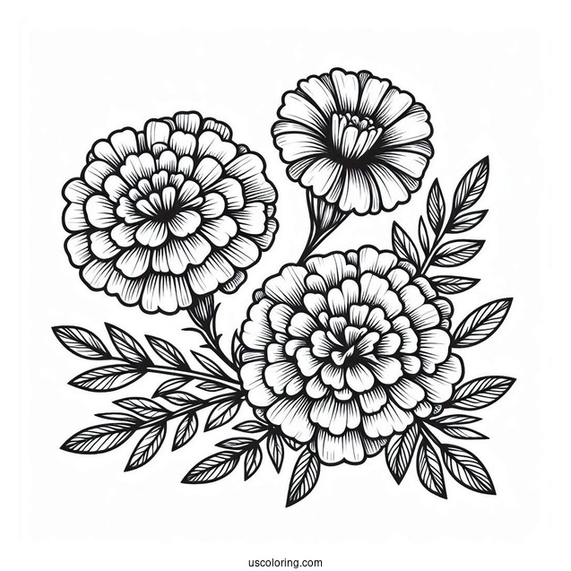 Flower Coloring Pages Of Three Marigold