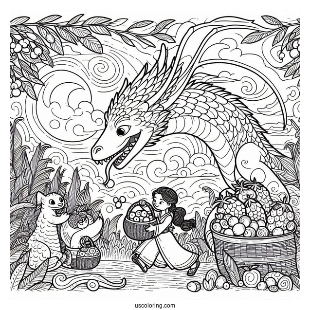 Raya And The Last Dragon Coloring Page Of Noi Stealing Fruits With The Ongis