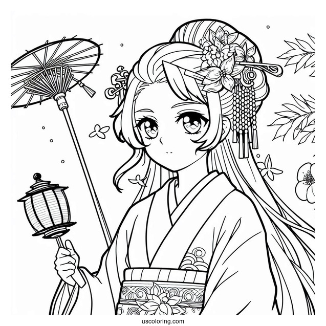 Tanjiro Coloring Page With Nezuko Attending Festival