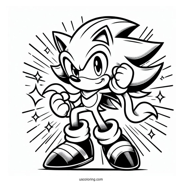 Super Sonic Coloring Page In Fighting Pose For Kids