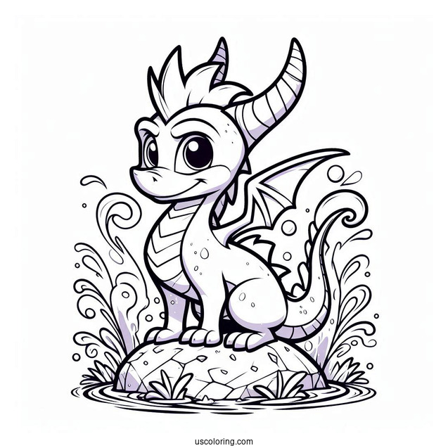 Sypro Coloring Page Standing On A Rock With Water Splashing Behind Him