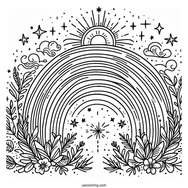 Simple Coloring Page Of a Magical Rainbow