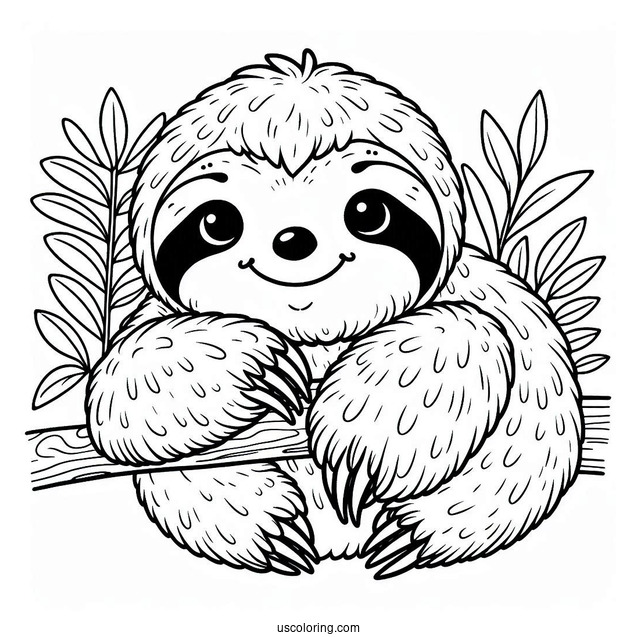 Smiling Sloth Coloring Sheet For Kids