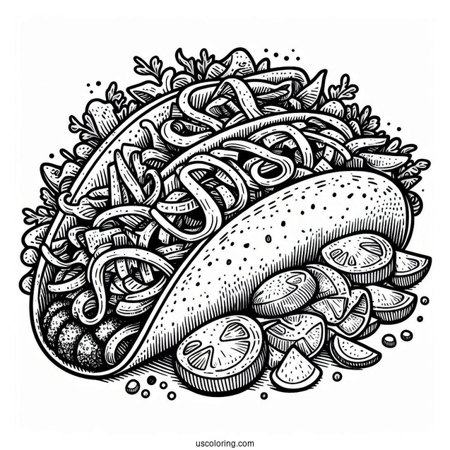 Taco Coloring Page With Lots Of Fillings