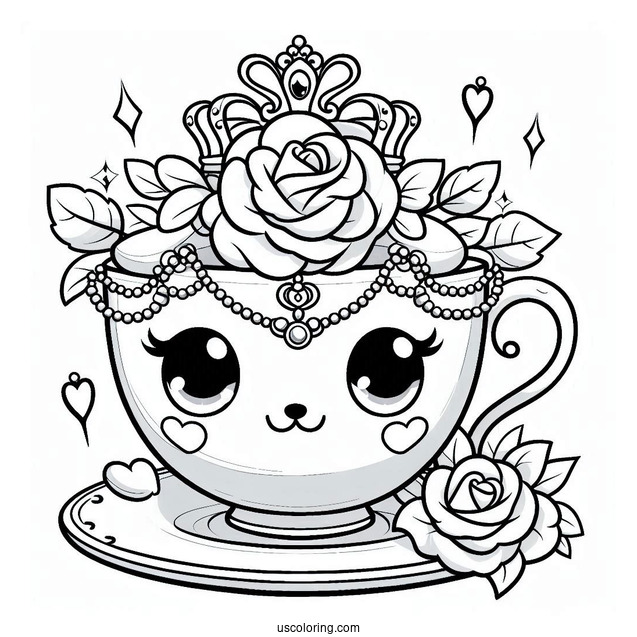 Palace Pets Coloring Page Of Teacup With Rose Crown And Necklace