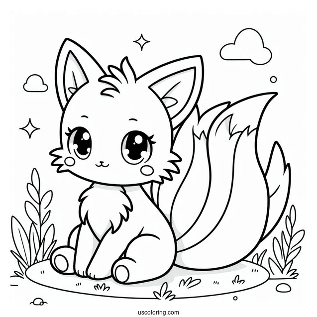 Cute Tails Coloring Page Sitting On Grass