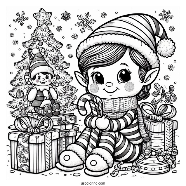 Elf On The Shelf With Candy Canes And Presents