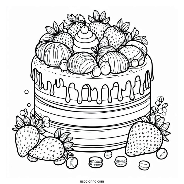 Cake With Maracons And Strawberries
