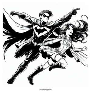Nightwing And Supergirl Coloring Page Fighting Bad Guys
