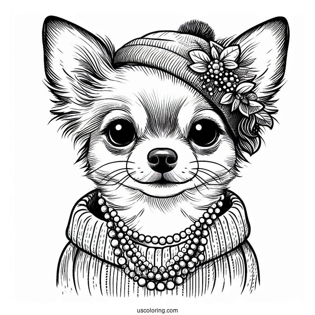 Chihuahua Coloring Page Wearing Accessories