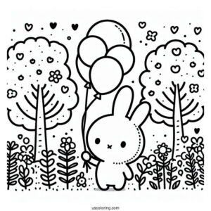 Miffy Coloring Page Holding Balloon In The Garden