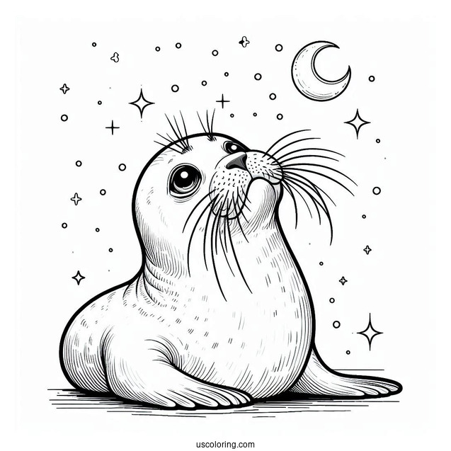 Realistic Seal Coloring Page Looking Up At The Sky