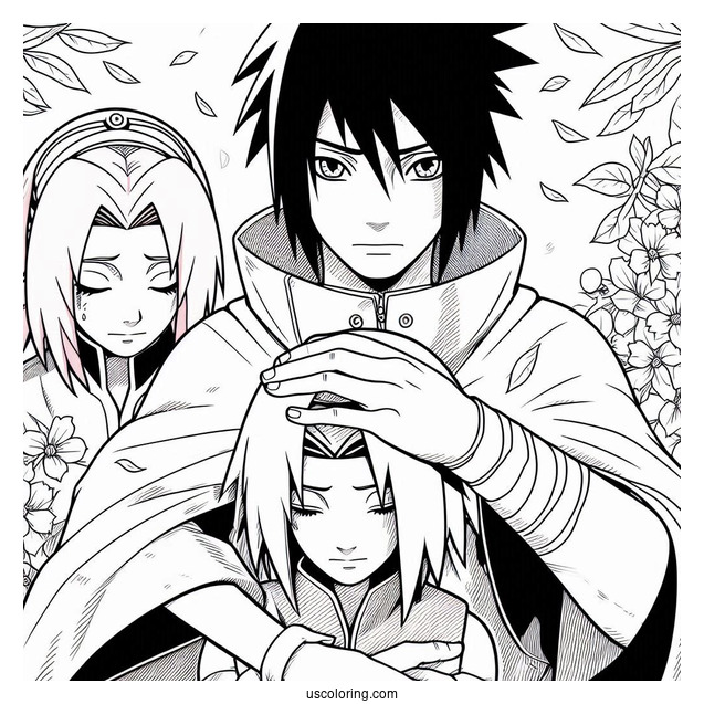 Sasuke Coloring Page Saving Sakura During Great Ninja War