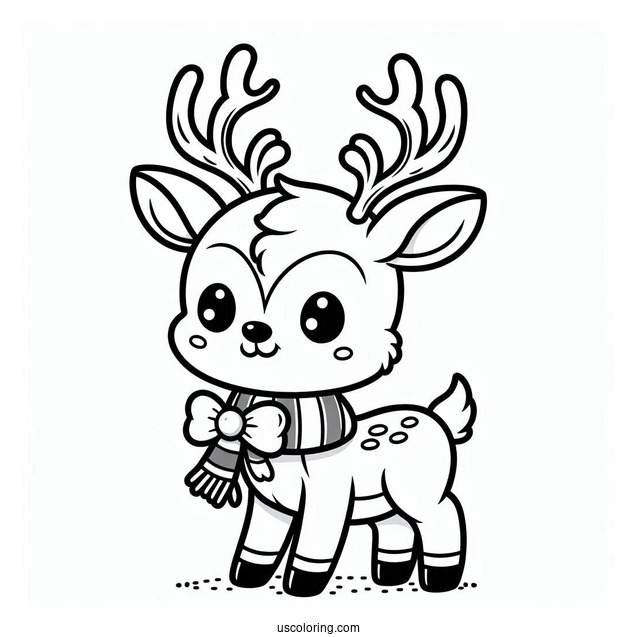 Cute Cartoon Rudolph Coloring Page With Big Antlers