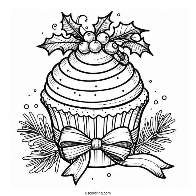 Christmas Cupcake With Ribbon And Mistletoe
