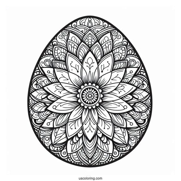 Intricate Flower Mandala Easter Egg Coloring Page For Adults