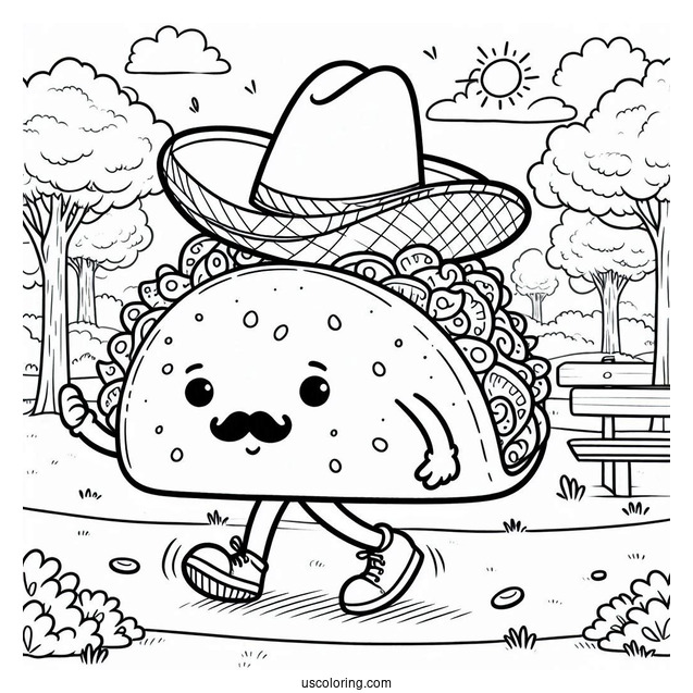 Taco With A Fedora Hat Strolling In The Park