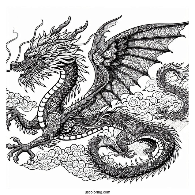 Flying Chinese Dragon To Color
