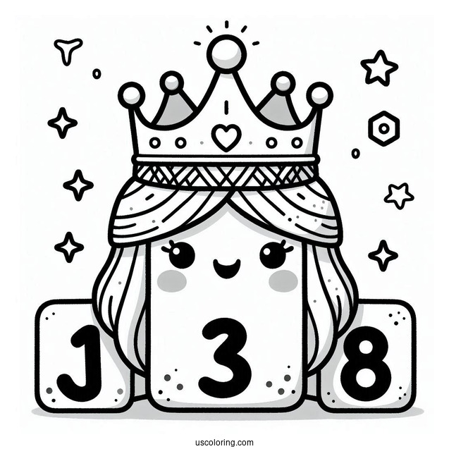Numberblocks Coloring Page 3 Wearing Crown