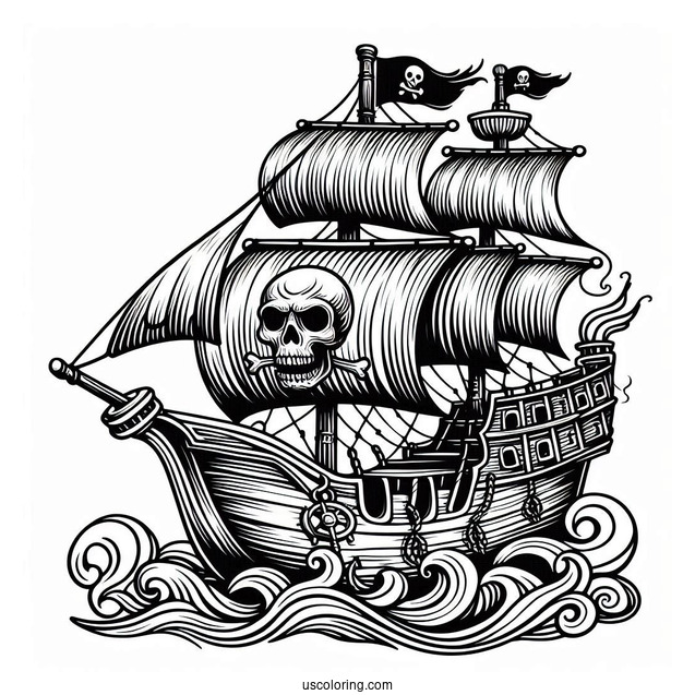 Pirate Ship Coloring Page With Skull On The Sail