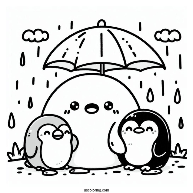 Sumikko Gurashi Coloring Page Of Tokage With Penguin And Minnikos Under The Rain