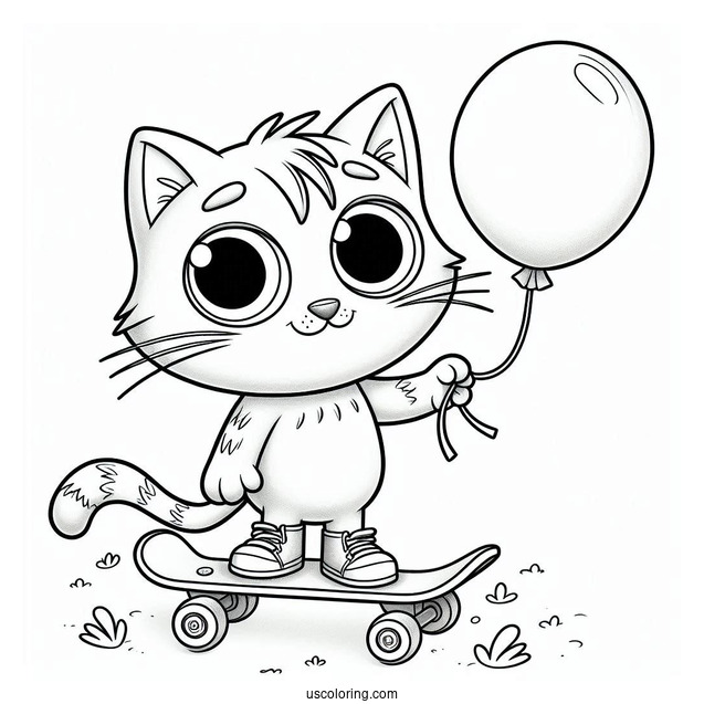 Talented Pete The Cat On a Skateboard Holding a Balloon