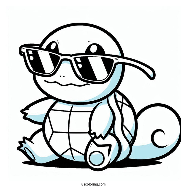 Squirtle Coloring Page With Pikachu Wearing Sunglasses