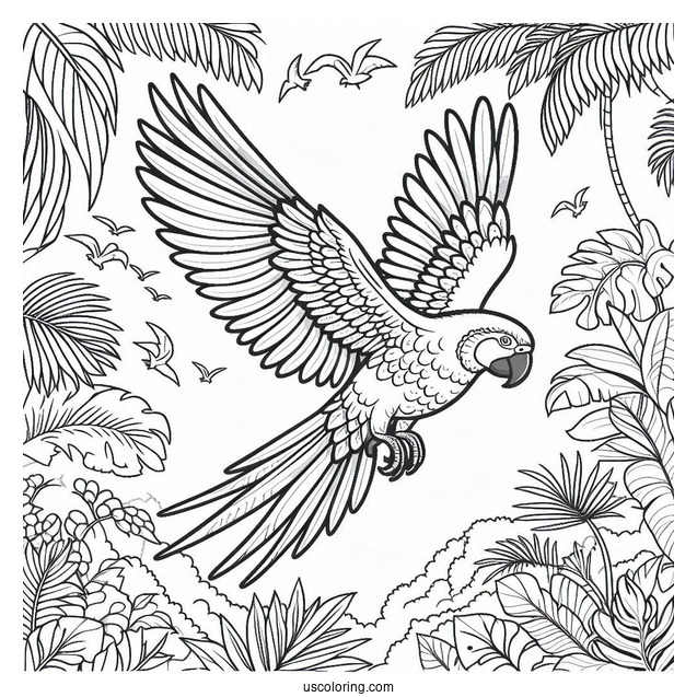 Tropical Parrot Flying In Jungle