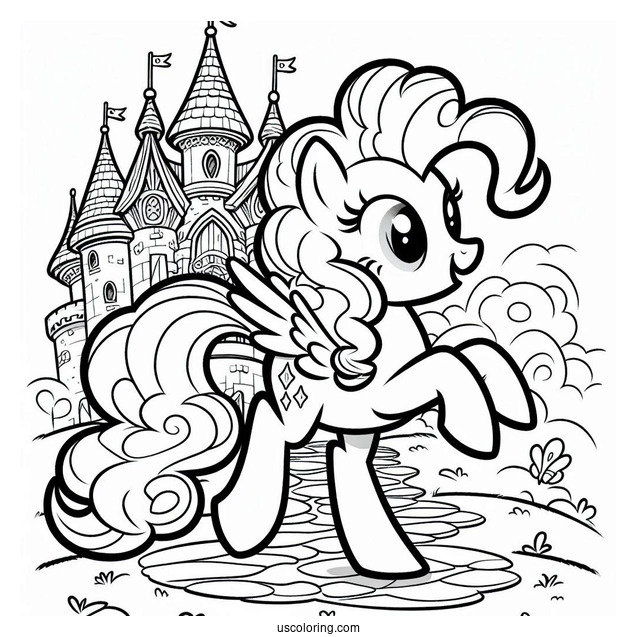 Pinkie Pie Coloring Page Trotting Outside Of A Castle