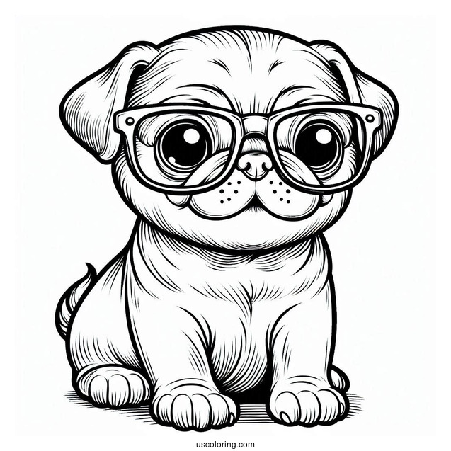 Cute Pug Wearing Glasses To Color