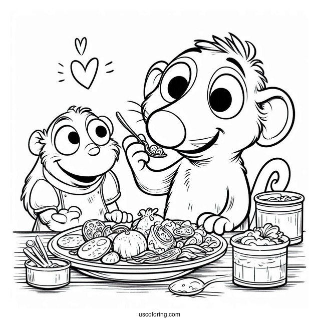 Cute Ratatouille Coloring Page Eating leftovers With Emile