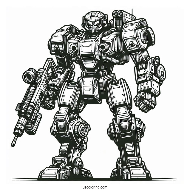 Detailed Combat Robot Coloring Page