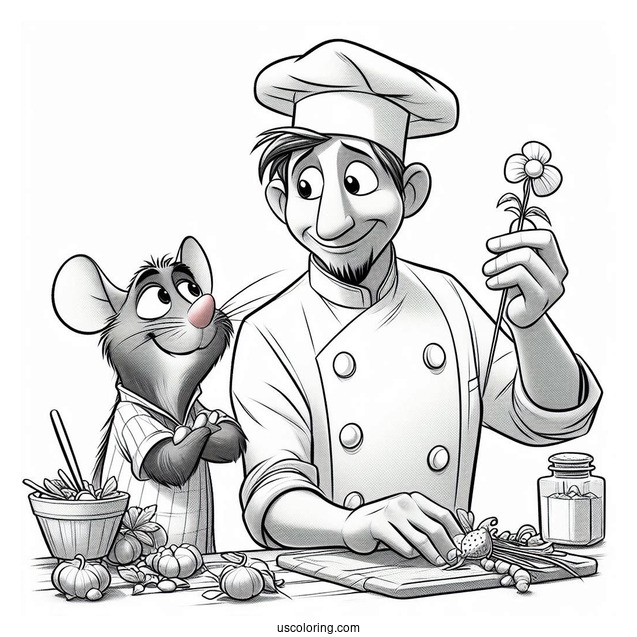 Pixar Coloring Page of Alfredo And Remy From Ratatouille