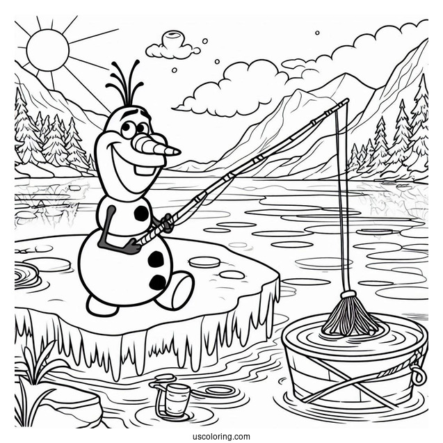 Olaf Fishing On Ice Lake To Color