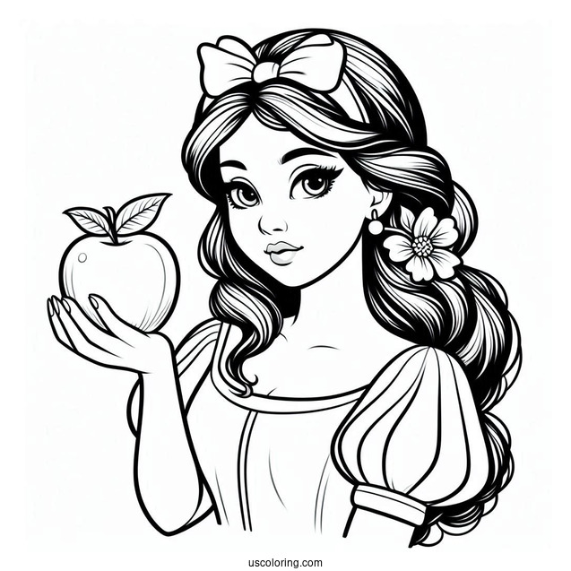 Snow White Holding The Poisoned Apple Coloring Page