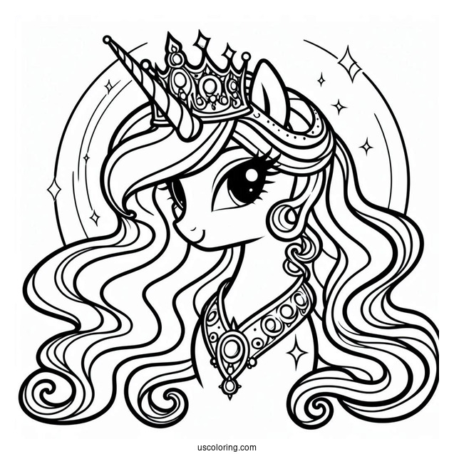 Princess Celestia Coloring Page With A Crown And Necklace