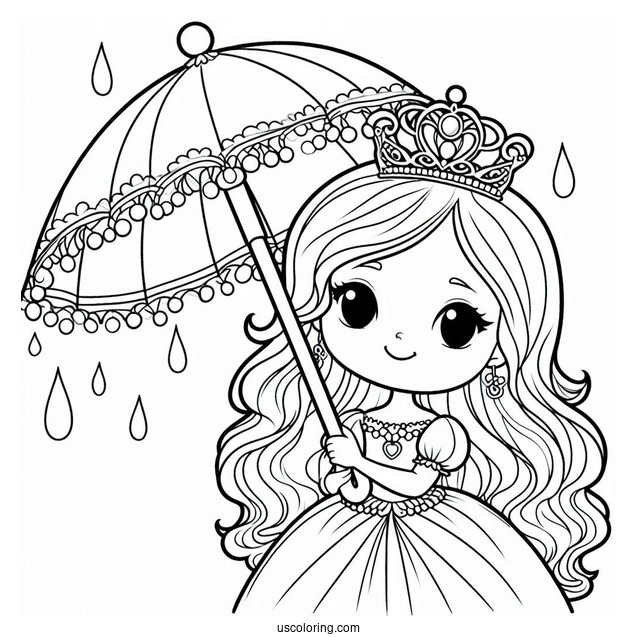 Princess Coloring Page Of Easy Little Princess Holding Umbrella