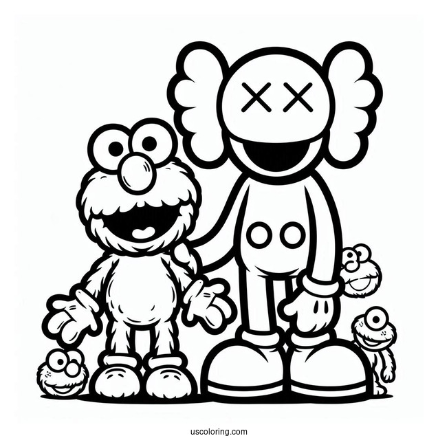 KAWS Coloring Page Elmo With Real Elmo