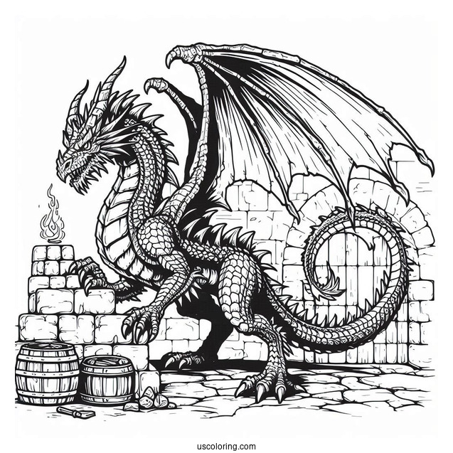 Ferocious Looking Dragon In Dungeon To Color