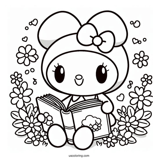 My Melody Coloring Page Reading Book With Flat And Risu