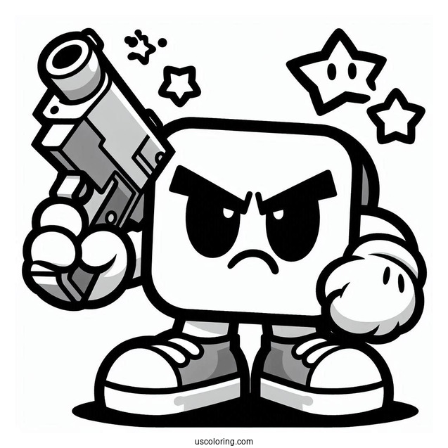Brawl Stars Coloring Page Of Angry 8 Bit Holding Up Gun