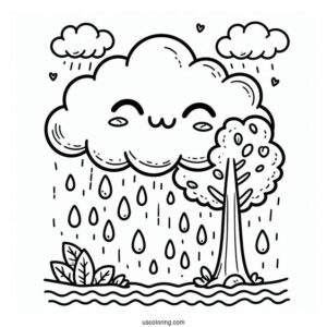 Rain Coloring Page Of Cute Little Raincloud For Preschoolers
