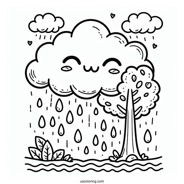 Rain Coloring Page Of Cute Little Raincloud For Preschoolers